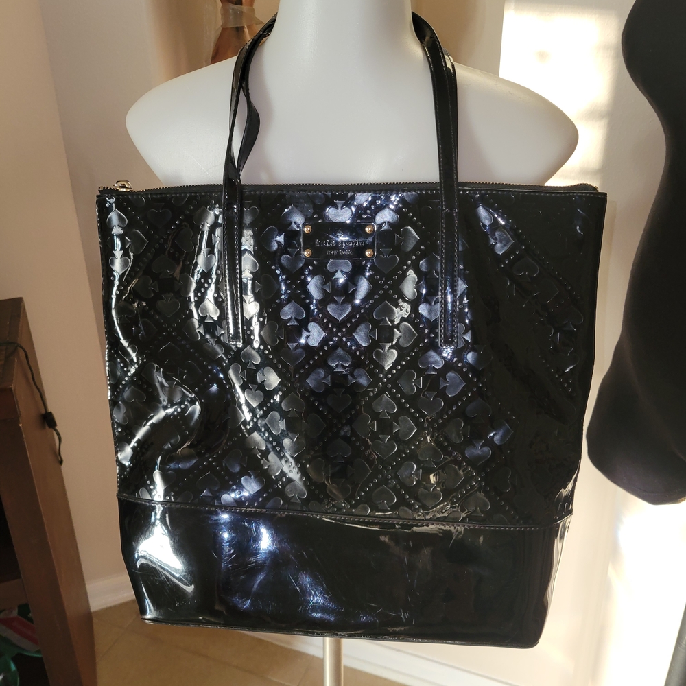 Kate Spade Glossy Black Patterned Tote